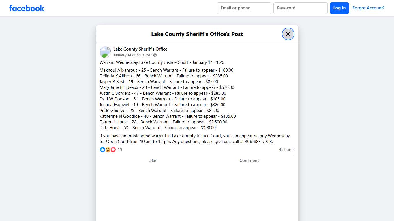 Warrant Wednesday Lake... - Lake County Sheriff's Office Facebook