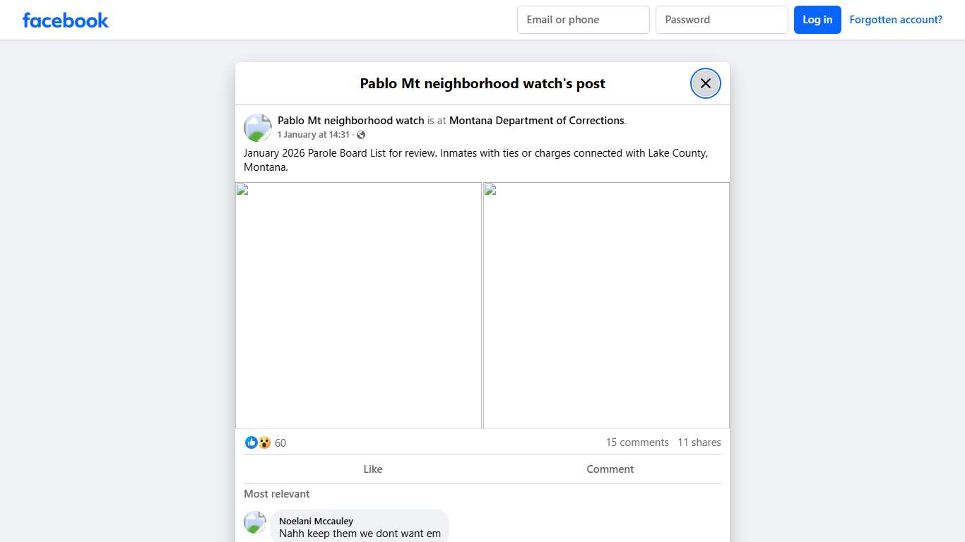 January 2026 Parole Board... - Pablo Mt neighborhood watch Facebook